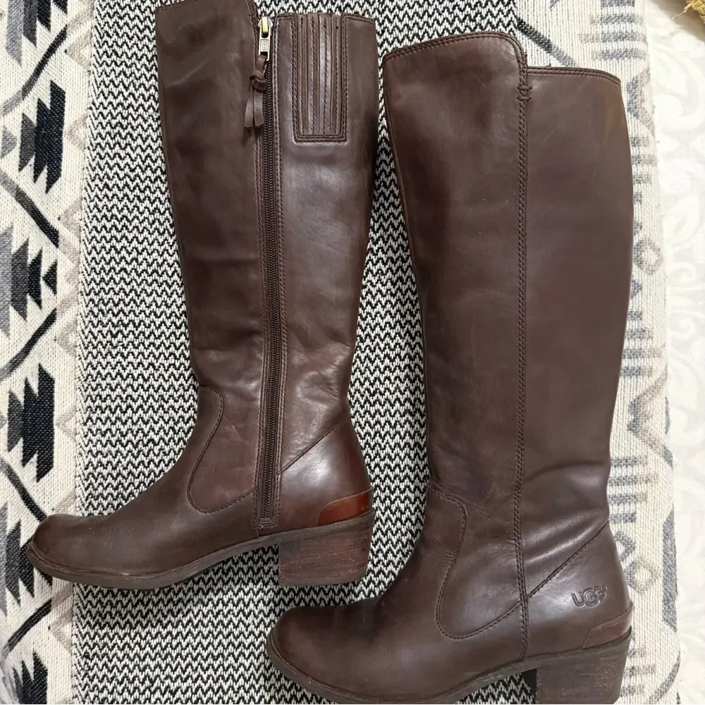 UGG Cierra Tall Lodge Brown Leather Riding Boots